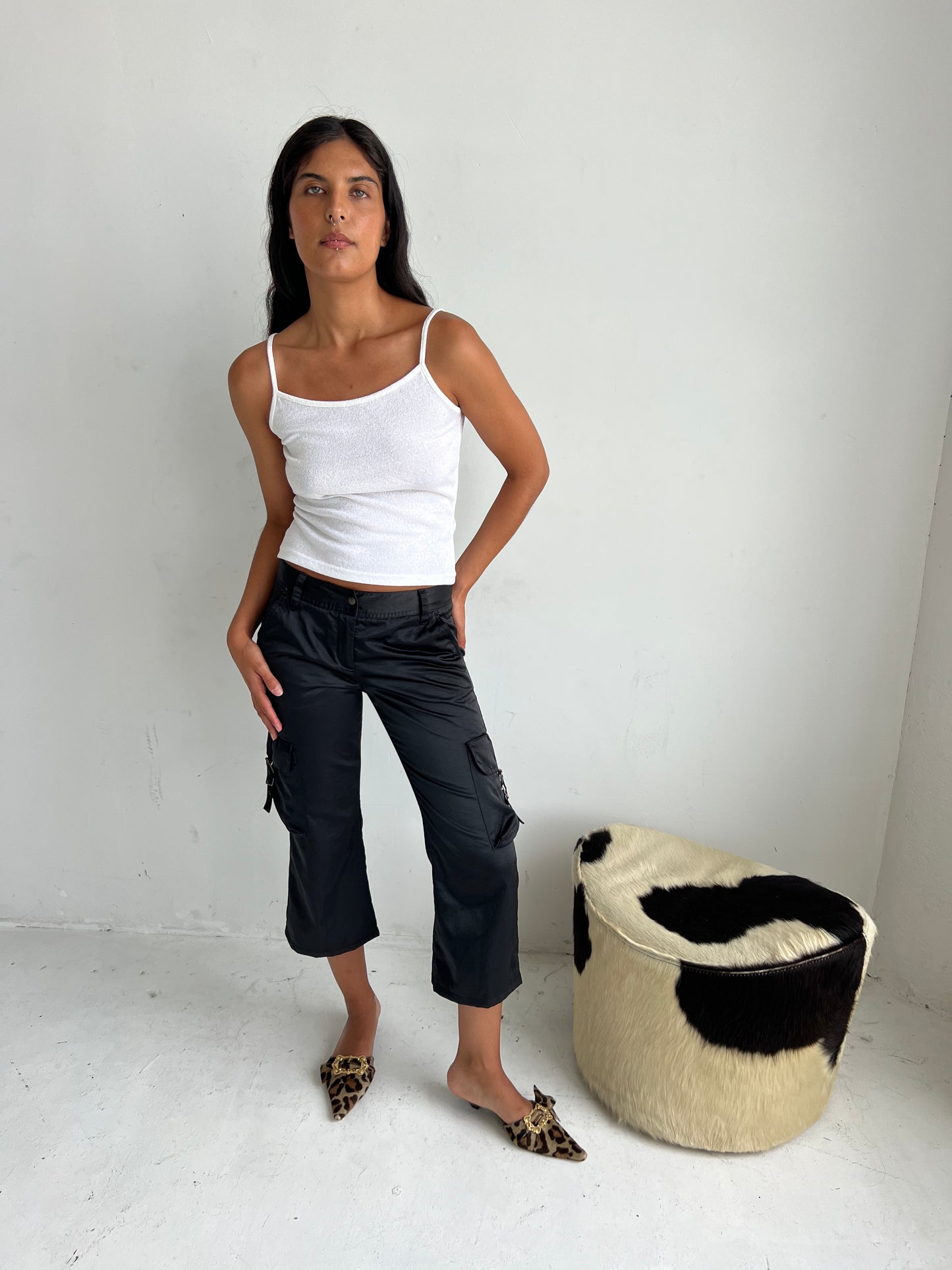 satin cargo capri